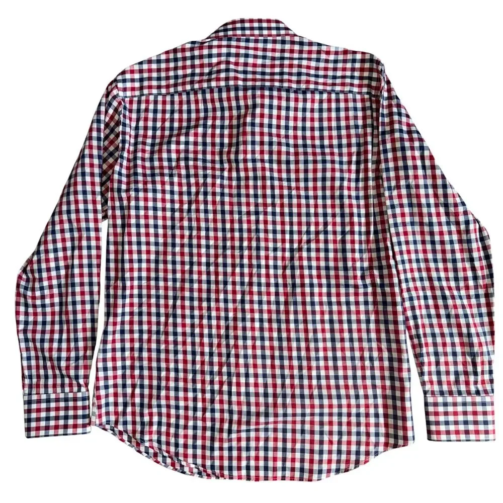 Bugatchi Uomo Long Sleeve Button Down - Red & Navy Check - 15 1/2 34/35 (Medium)